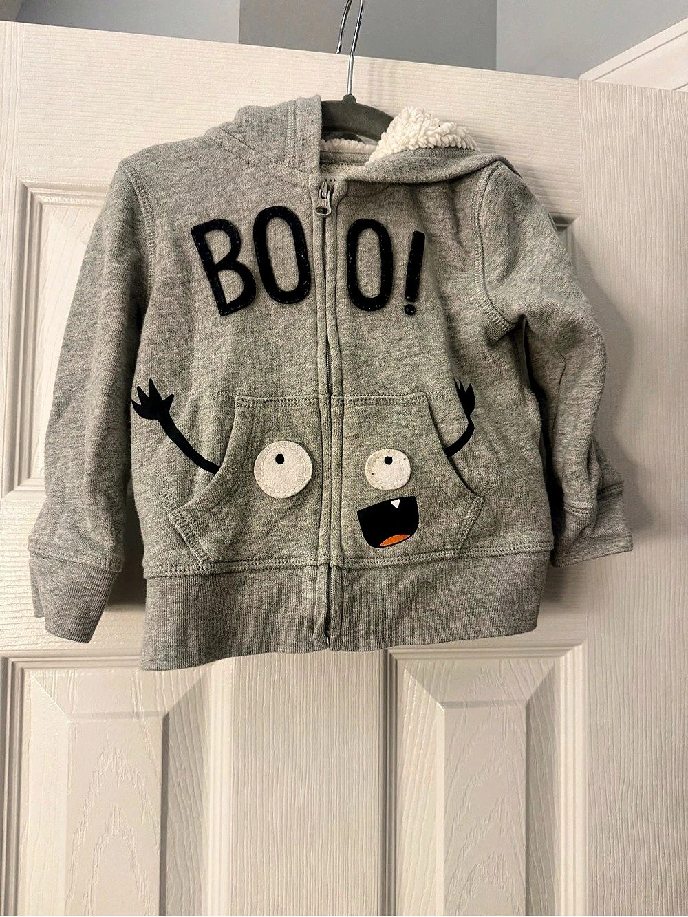 Baby Gap BOO Halloween Monster Sherpa Hoodie Gray 18-24M